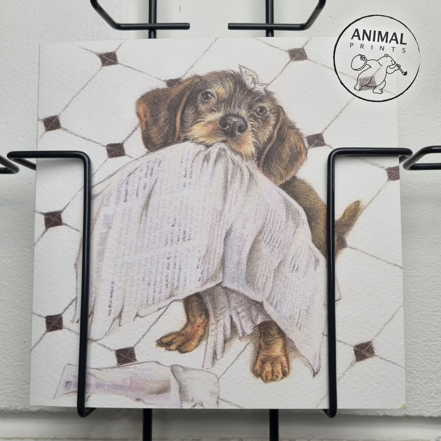 Quadratische Karte – Immer auf dem Laufenden mit allen Neuigkeiten (Dackel / Dachshund)
