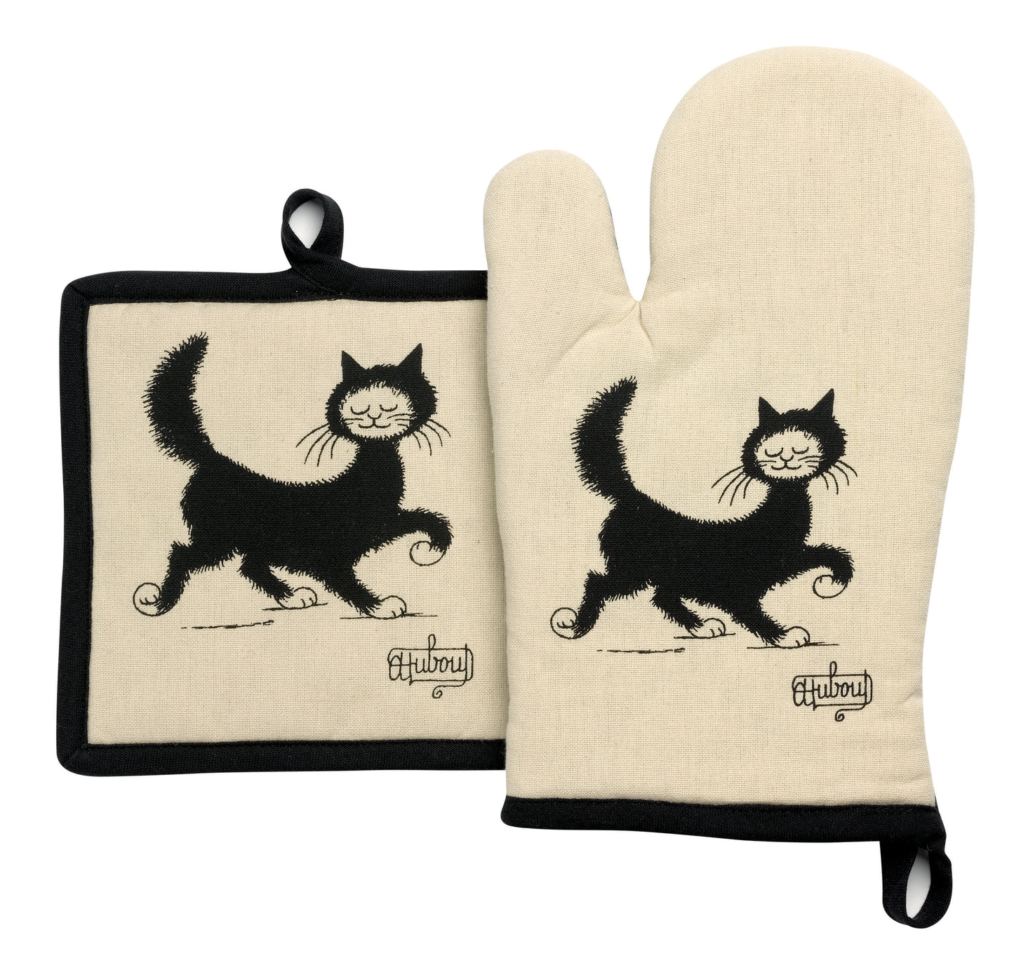 Topflappen + Ofenhandschuh Katze läuft