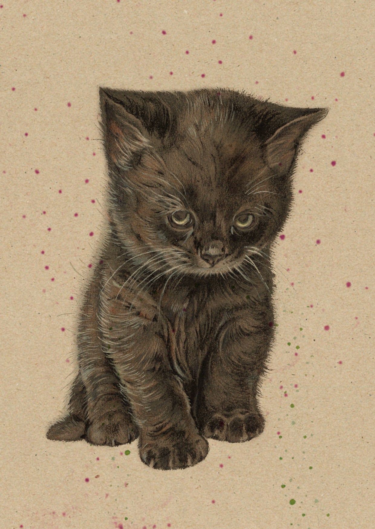 Kraftkaart A6 formaat (ansichtkaart) - kaart nummer 9 - Zwarte Kitten (per 5 stuks)