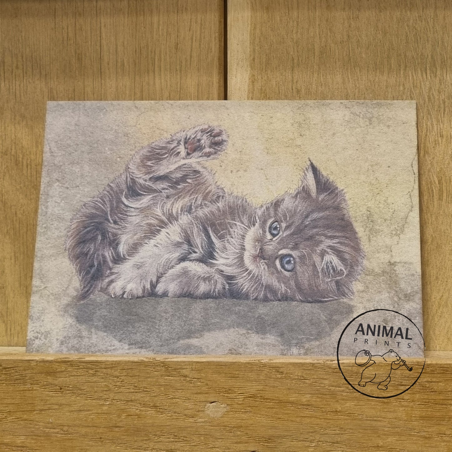 Kraftkaart A6 formaat (ansichtkaart) - kaart nummer 10 - Liggend kitten (per 5 stuks)