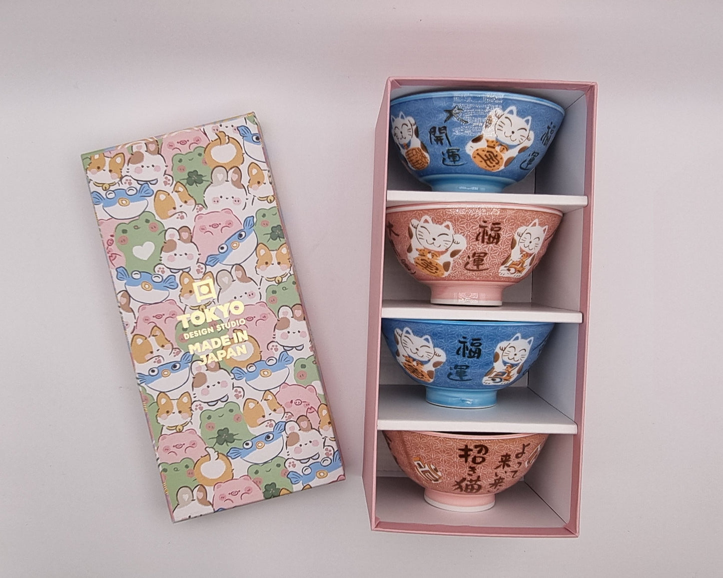 Keramische schaal - Japanse stijl - set van 4 schaaltjes - Katjes