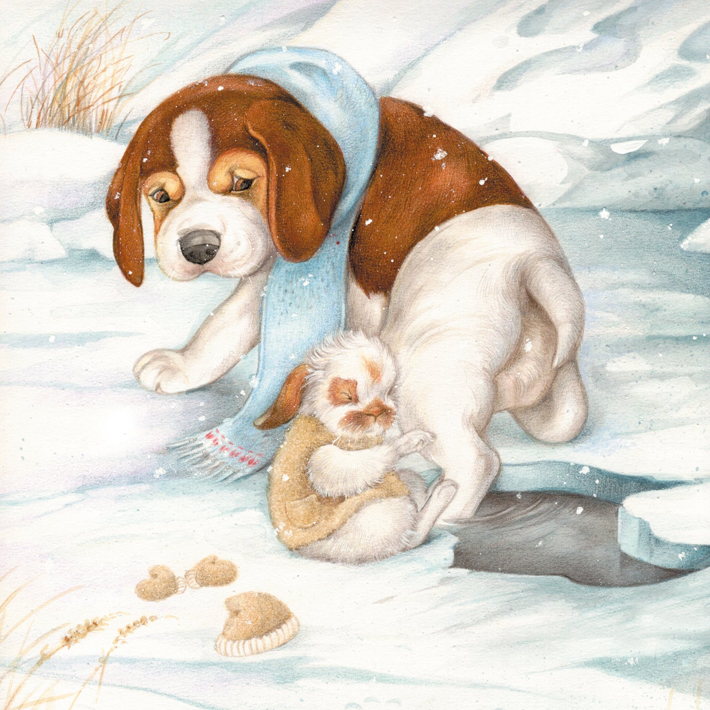 Vierkante kaart - Pas op voor het wak. (hond, Beagle, konijn)