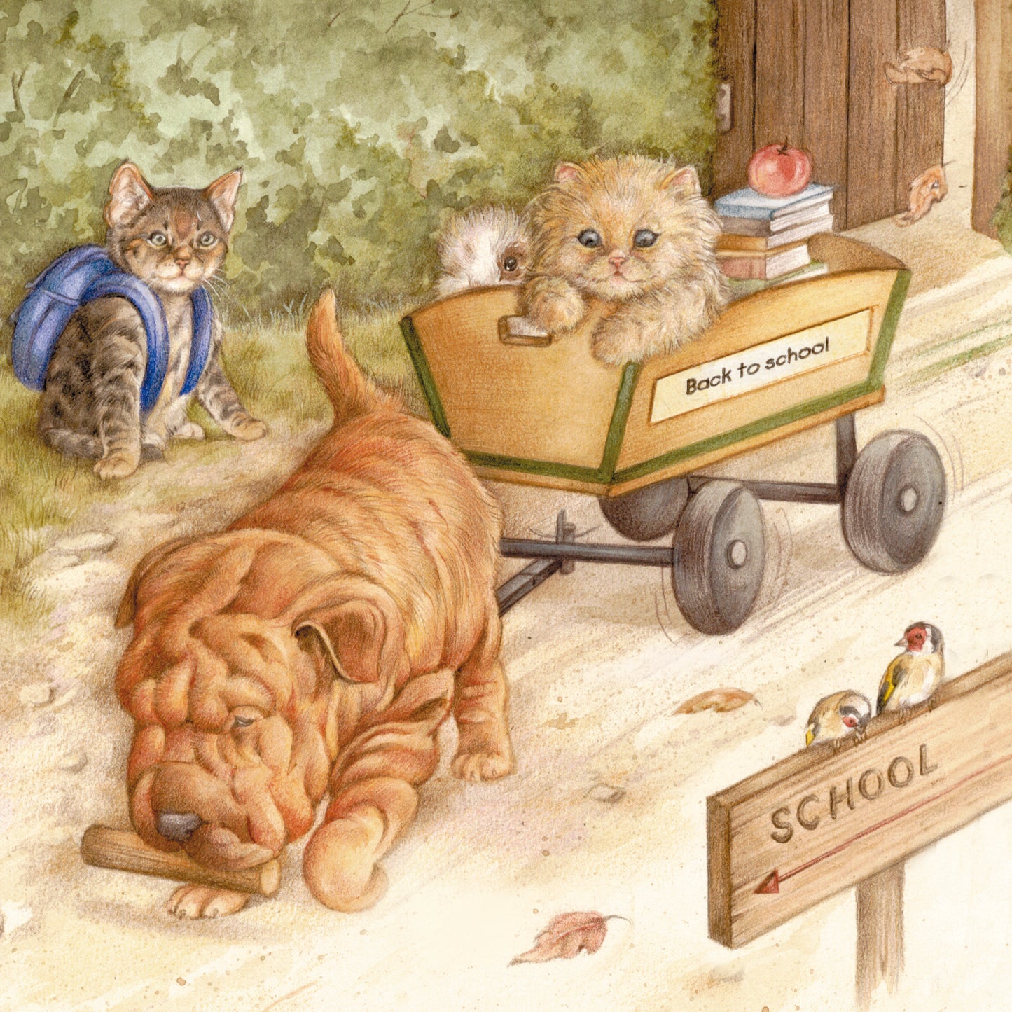 Vierkante kaart - Uiteindelijk worden we er allemaal wijzer van. Back to School. (hond, kat, konijn, Sharpei)