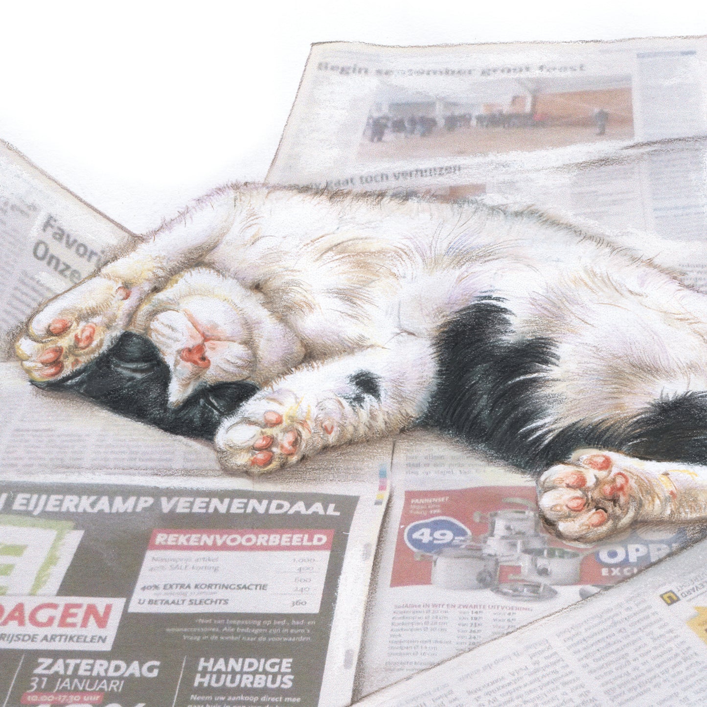 Vierkante kaart - Val een beetje in slaap van al die saaie nieuwsberichten. (katten print)