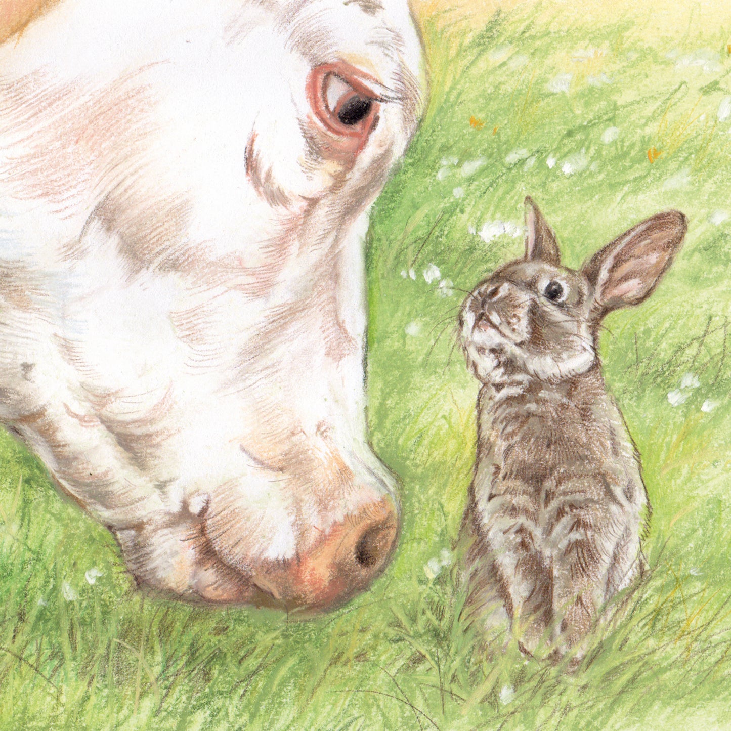 Square card - Cow & Rabbit - Who can eat the most grass...