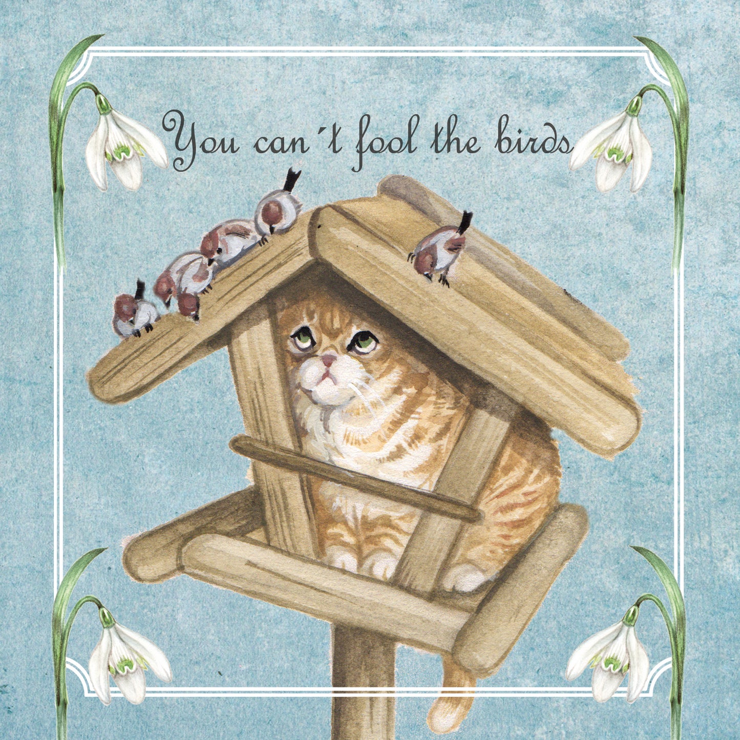 Vierkante kaart - You can't fool the birds (katten print)
