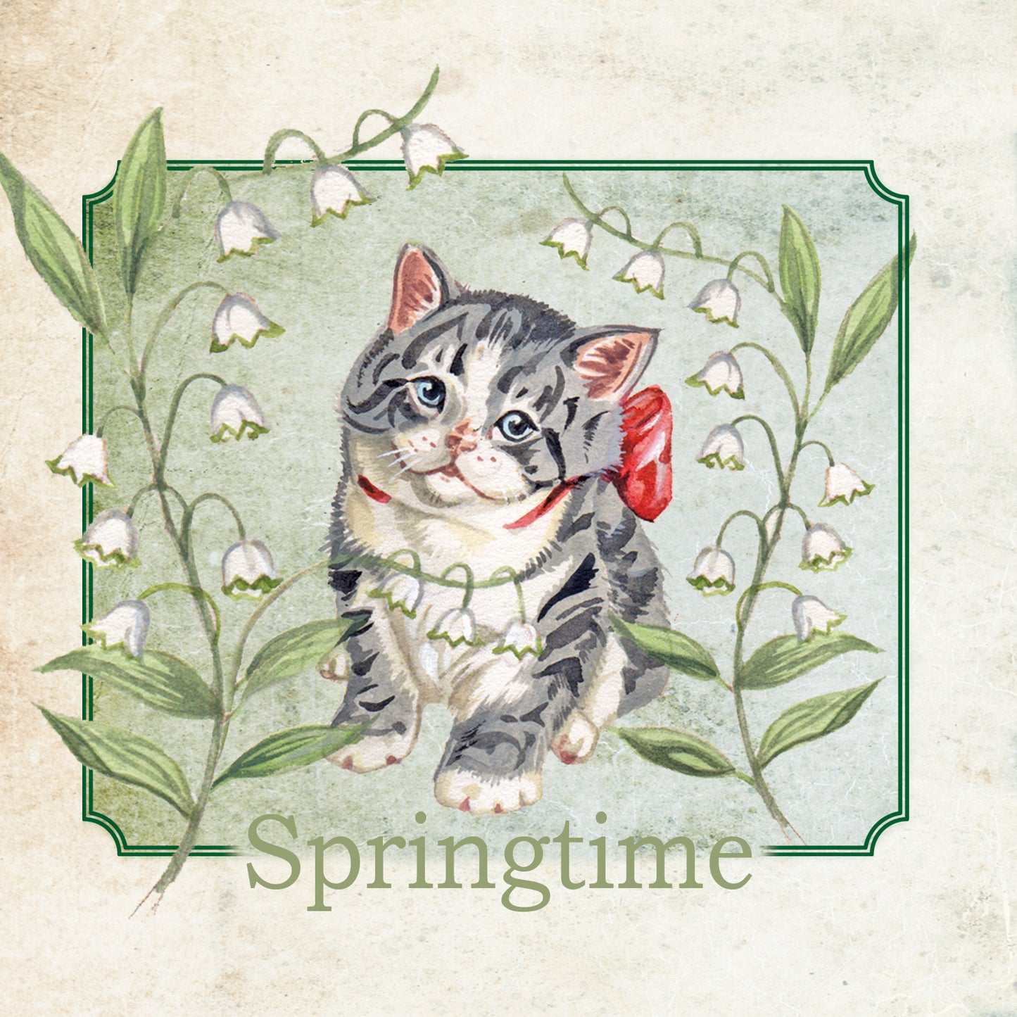 Vierkante kaart - Springtime (katten print)