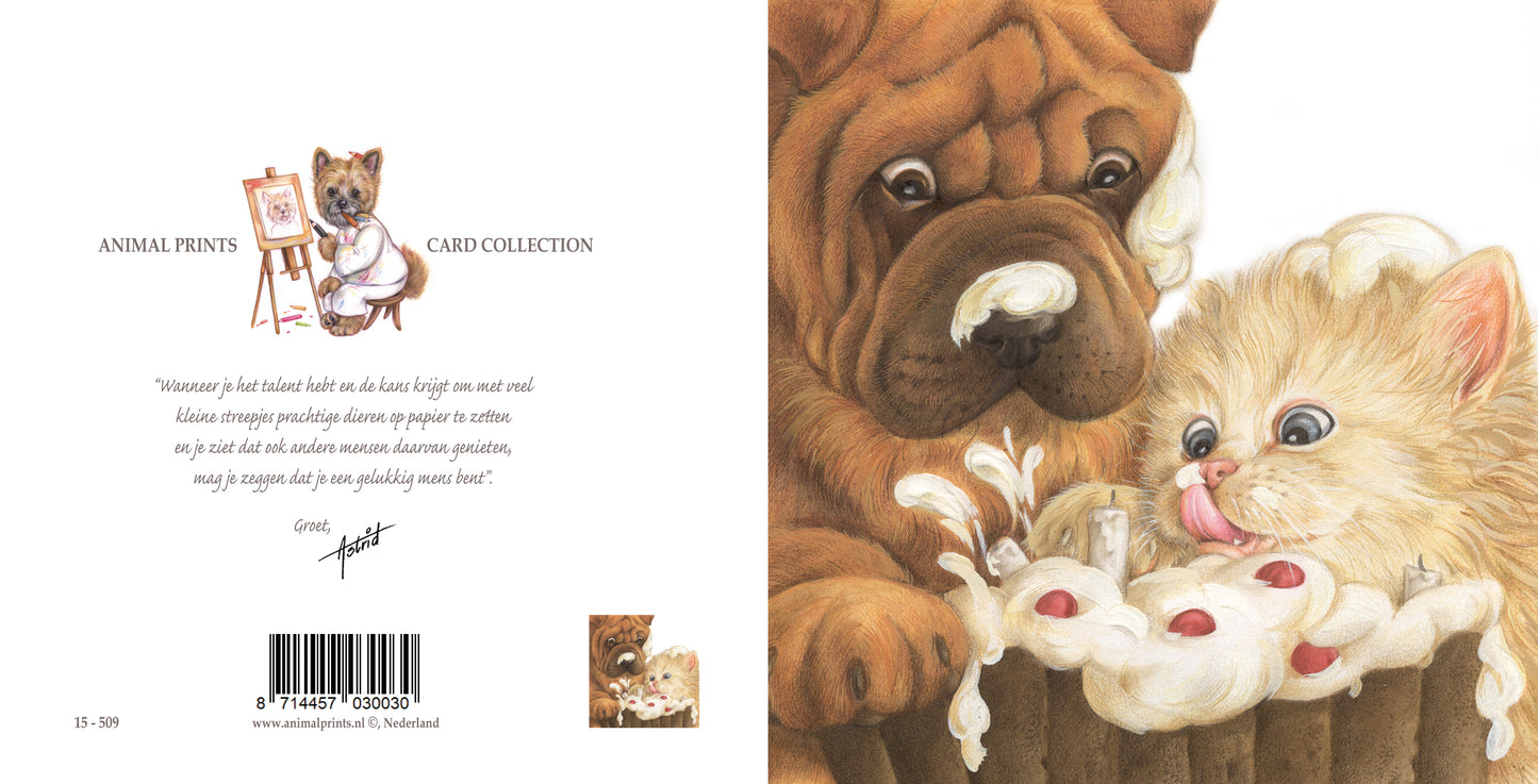 Vierkante kaart - Sharpei & Pers vieren een feestje (honden print)