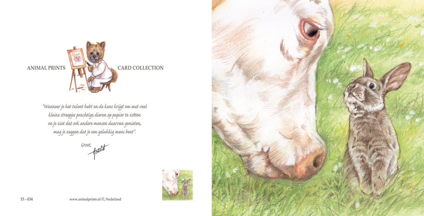 Square card - Cow & Rabbit - Who can eat the most grass...