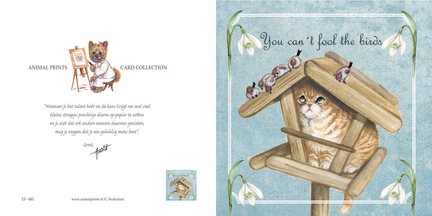 Vierkante kaart - You can't fool the birds (katten print)