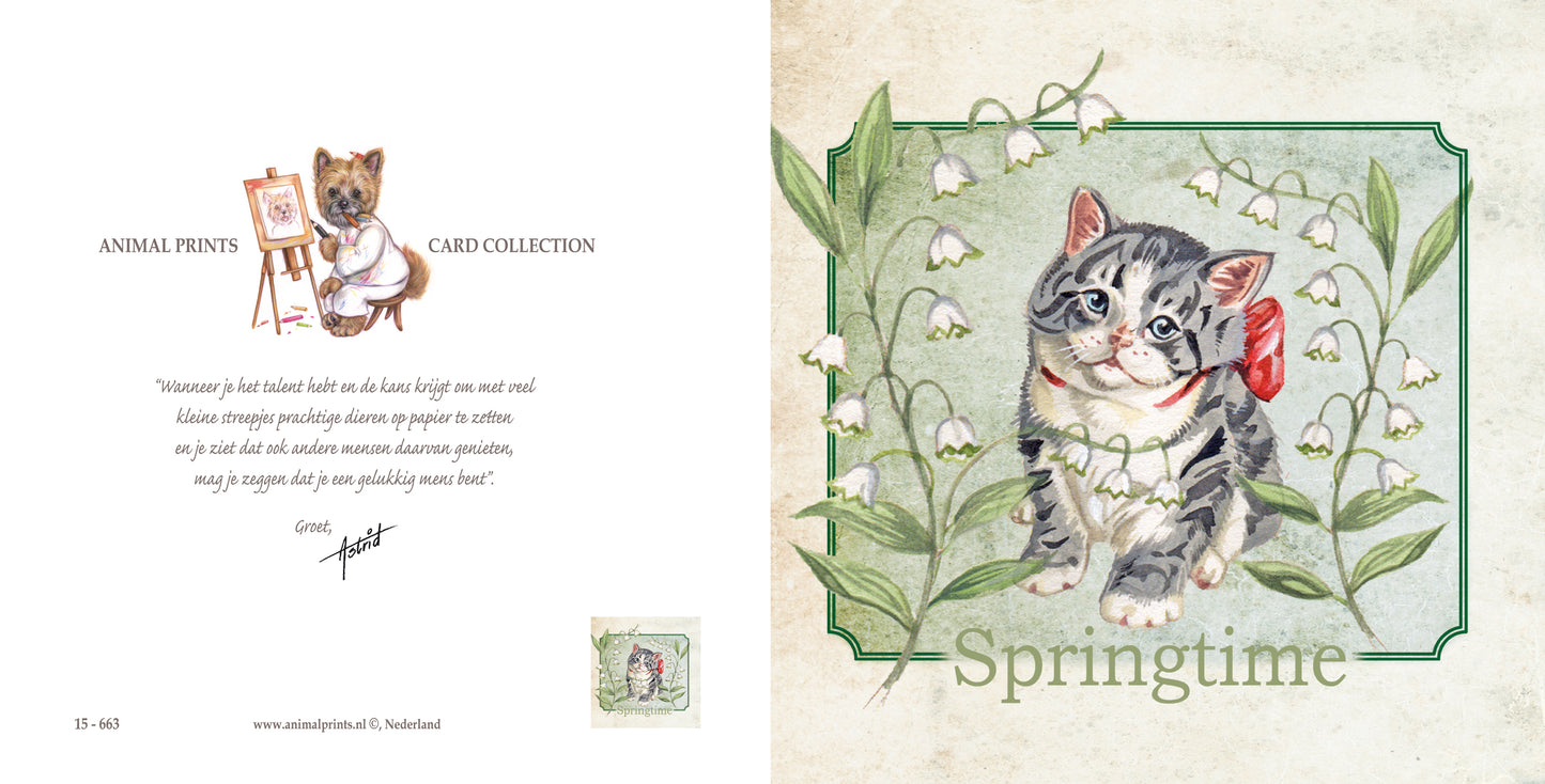 Vierkante kaart - Springtime (katten print)