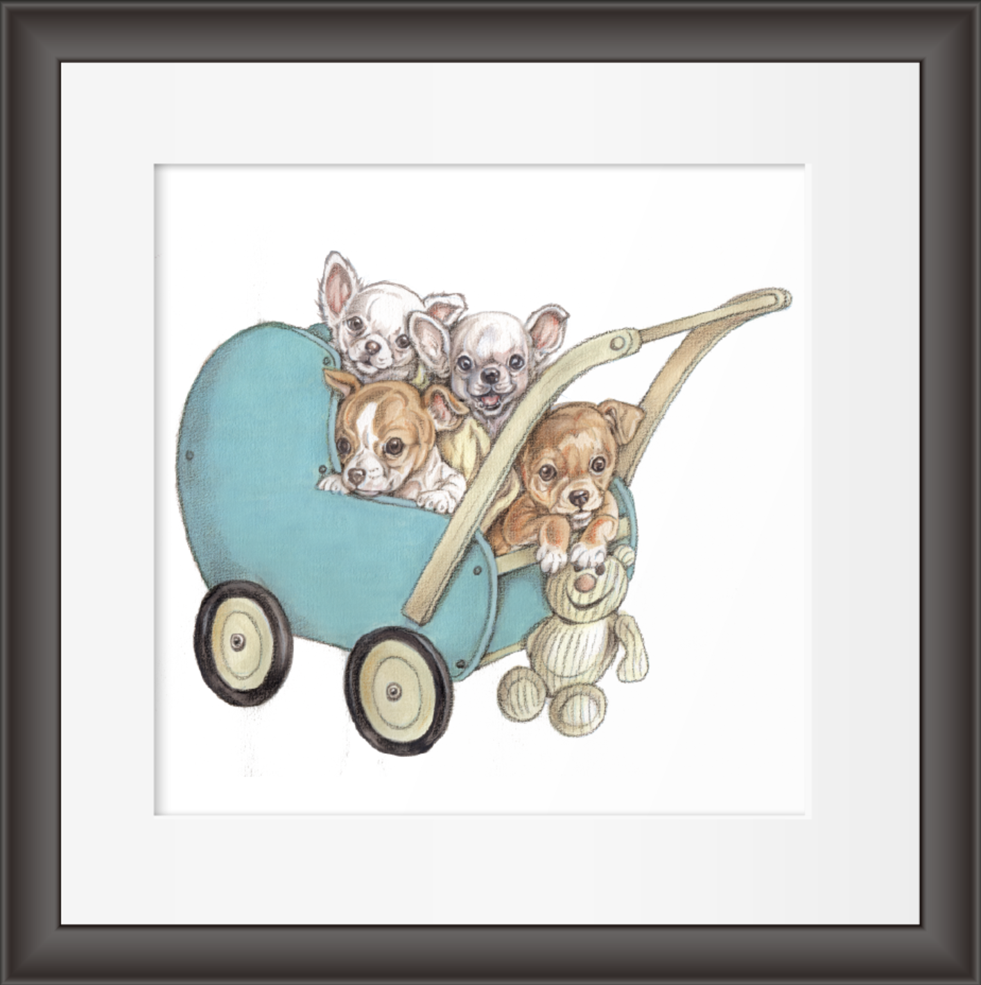 Reproduktion "Chihuahuas im Kinderwagen".