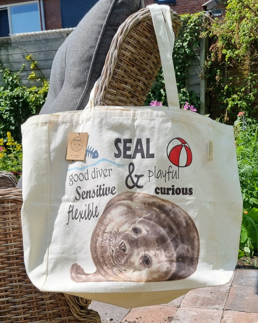 Katoenen winkelshopper met bedrukking - Zeehond