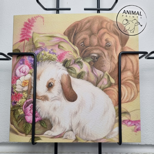 Vierkante kaart - Liefde. Ik heb je altijd al bewonderd, ik laat nu mijn hartje spreken (Hond, sharpei, konijn)