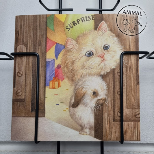 Vierkante kaart - Ons had je natuurlijk niet verwacht. Suprise!! (Persische kat en konijn)