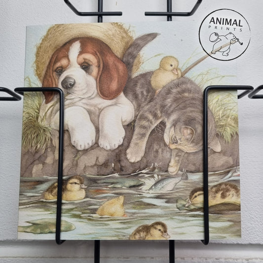 Vierkante kaart - Lekker ontspannen, samen met een goede vriend (hond en kat)