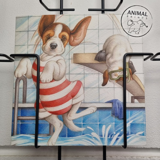 Vierkante kaart - Samen een lekkere duik nemen (hond, Beagle, konijn)