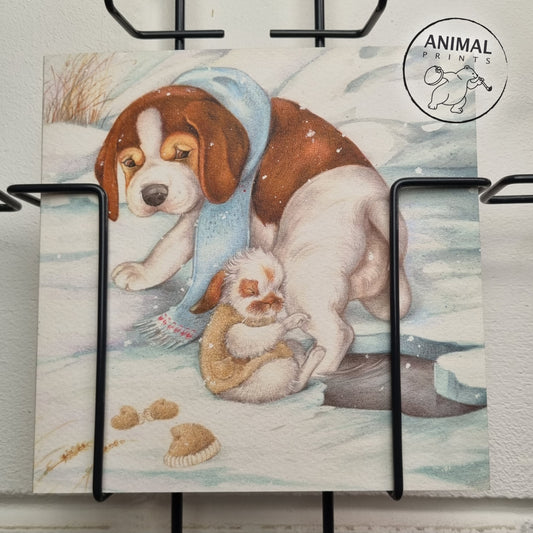 Vierkante kaart - Pas op voor het wak. (hond, Beagle, konijn)