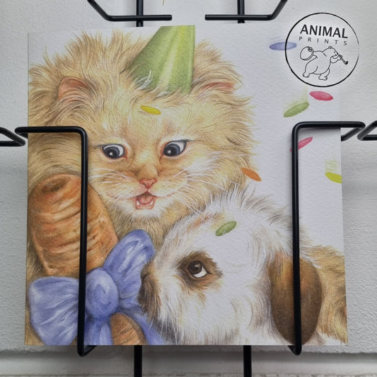 Vierkante kaart - Wie is er zo gelukkig met een wortel voor zijn verjaardag? (persische kat, konijn)