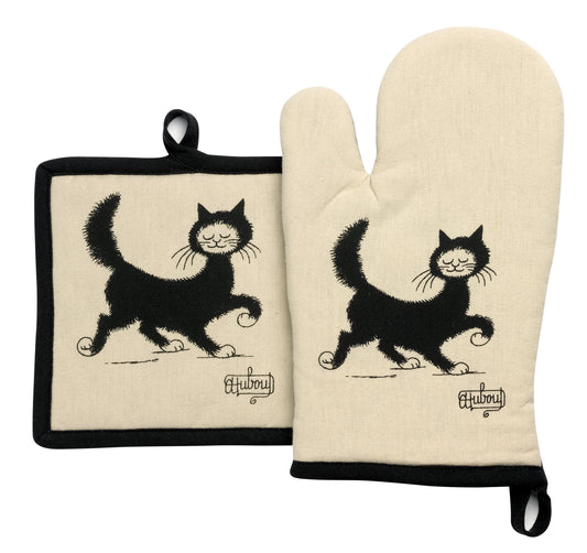 Topflappen + Ofenhandschuh Katze läuft