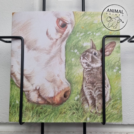 Square card - Cow &amp; Rabbit - Who can eat the most grass...