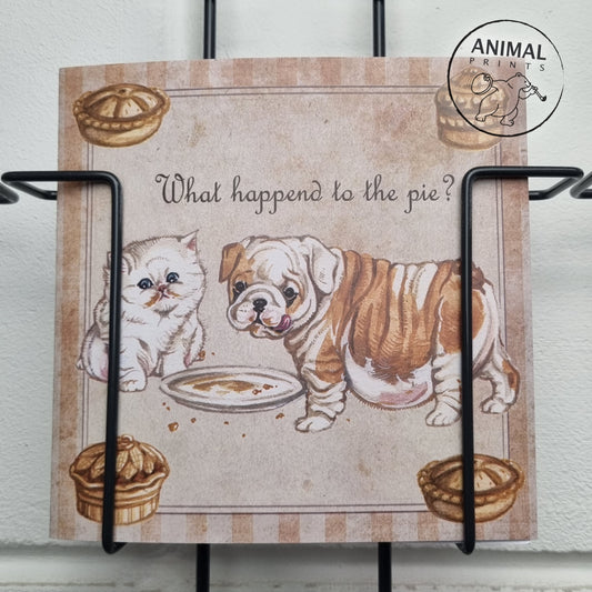 Vierkante kaart - What happened to the pie (hond, persische kat, engelse bulldog)