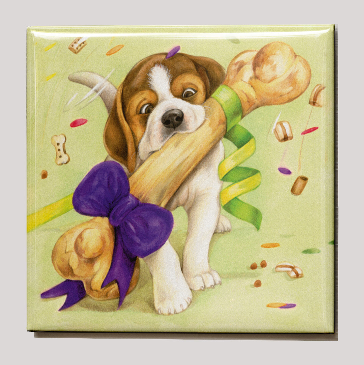 Koelkastmagneet - Hond (Beagle) met bot - Happy Birthday