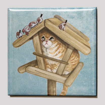 Koelkastmagneet - Kat in Voerhuisje