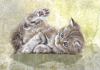 Kraftkaart A6 formaat (ansichtkaart) - kaart nummer 10 - Liggend kitten (per 5 stuks)