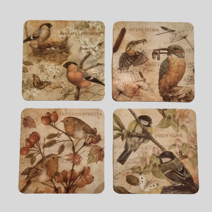 Set van 4 onderzetters - Vogelserie
