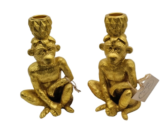 Kaarsenstandaard aapjes - gouden uitvoering