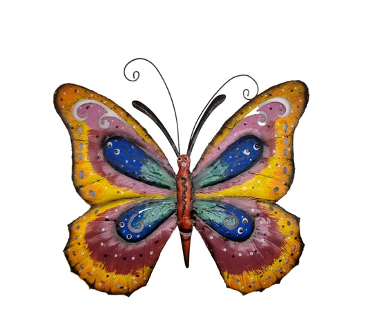 Metalen kleurrijke vlinder voor aan de muur maat M