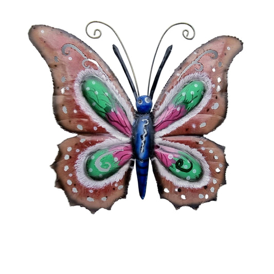 Metalen kleurrijke vlinder voor aan de muur