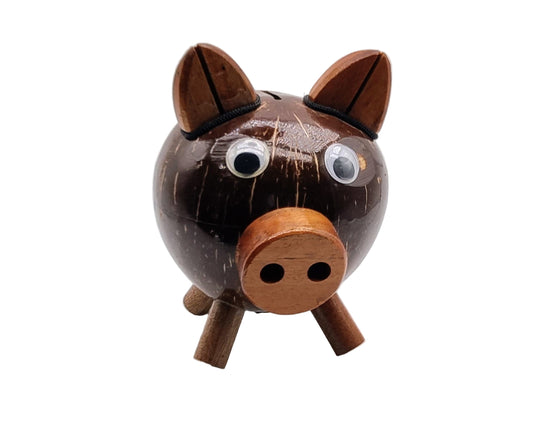 Spaarvarken gemaakt van kokosnoot