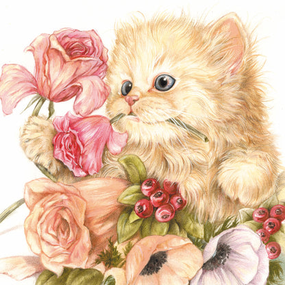 Vierkante kaart - Bedankt. Bos bloemen voor Pers (katten print)