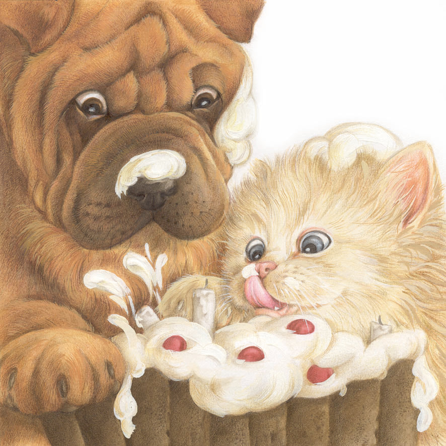Vierkante kaart - Sharpei & Pers vieren een feestje (honden print)