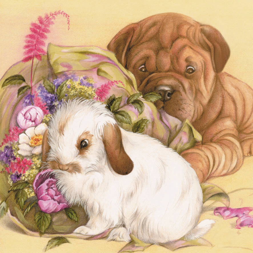 Vierkante kaart - Liefde. Ik heb je altijd al bewonderd, ik laat nu mijn hartje spreken (Hond, sharpei, konijn)