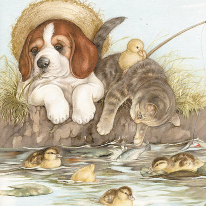 Vierkante kaart - Lekker ontspannen, samen met een goede vriend (hond en kat)