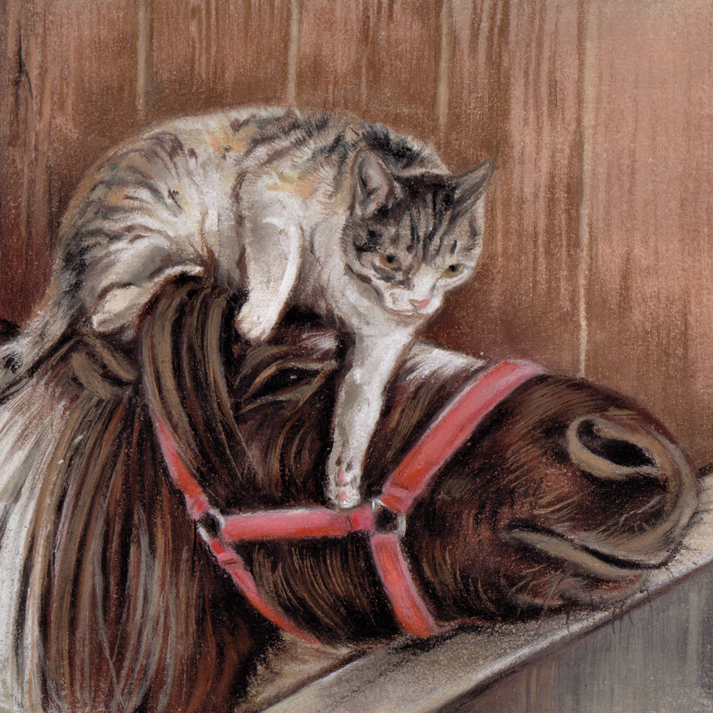 Vierkante kaart - Als ze het niet had getekend, had je het nooit gelooft.... (paard en kat)