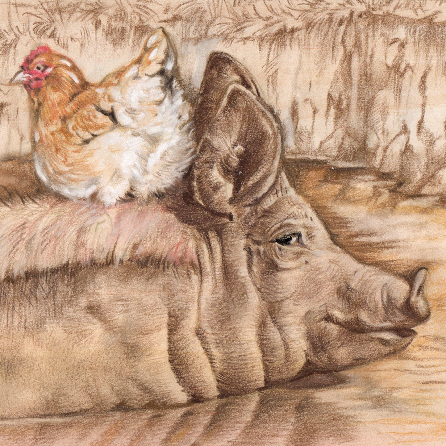 Square card - Pig and Chicken