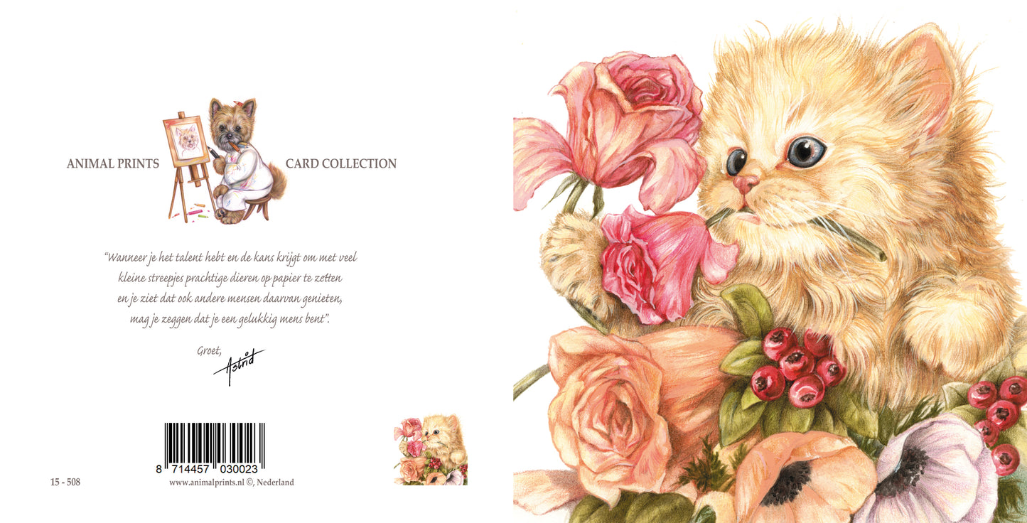 Vierkante kaart - Bedankt. Bos bloemen voor Pers (katten print)