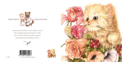 Vierkante kaart - Bedankt. Bos bloemen voor Pers (katten print)