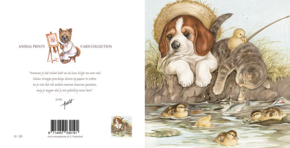 Vierkante kaart - Lekker ontspannen, samen met een goede vriend (hond en kat)