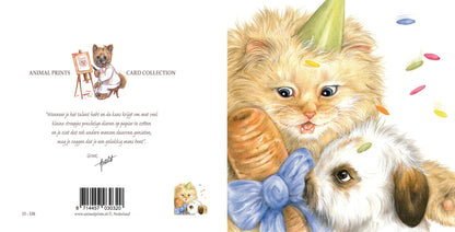 Vierkante kaart - Wie is er zo gelukkig met een wortel voor zijn verjaardag? (persische kat, konijn)