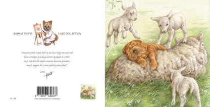 Vierkante kaart - Ligt echt heerlijk zo'n schapenwollen vachtje. (hond, sharpei, schapen)
