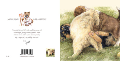 Vierkante kaart - Tijd voor een lekker partijtje stoeien. Maakt niet uit hoe vuil ik word. (honden print)