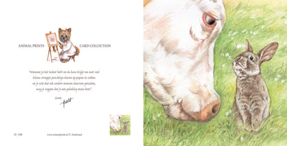 Square card - Cow &amp; Rabbit - Who can eat the most grass...